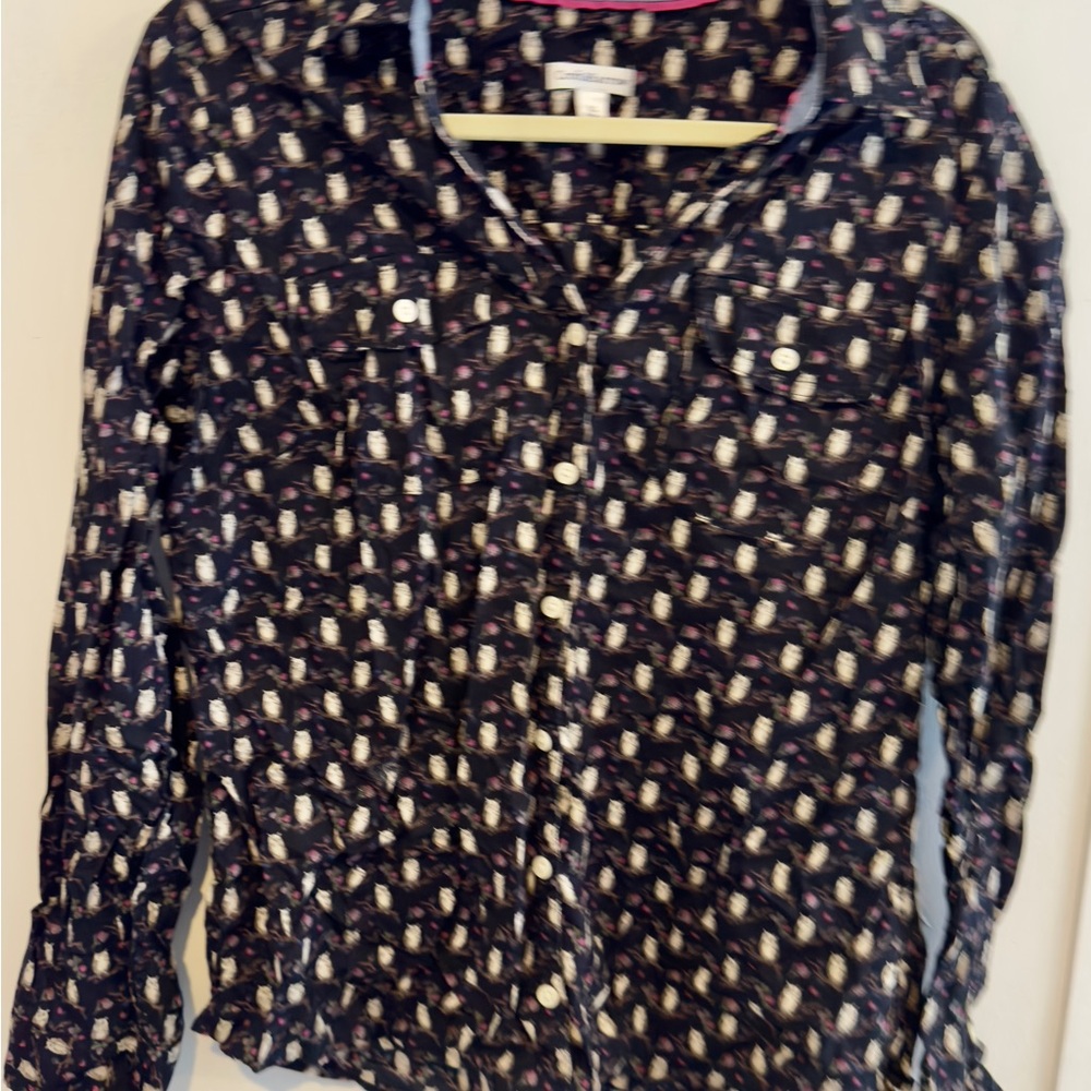 Woman’s Croft & Barrow Owl Patterned Shirt - Black and Pink - XL